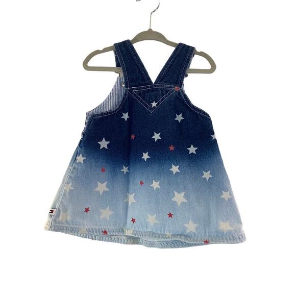 TOMMY HILFIGER Girl’s Patriotic Star Ombre Denim Overall Dress/Size: 6-12 Months - Picture 2 of 6